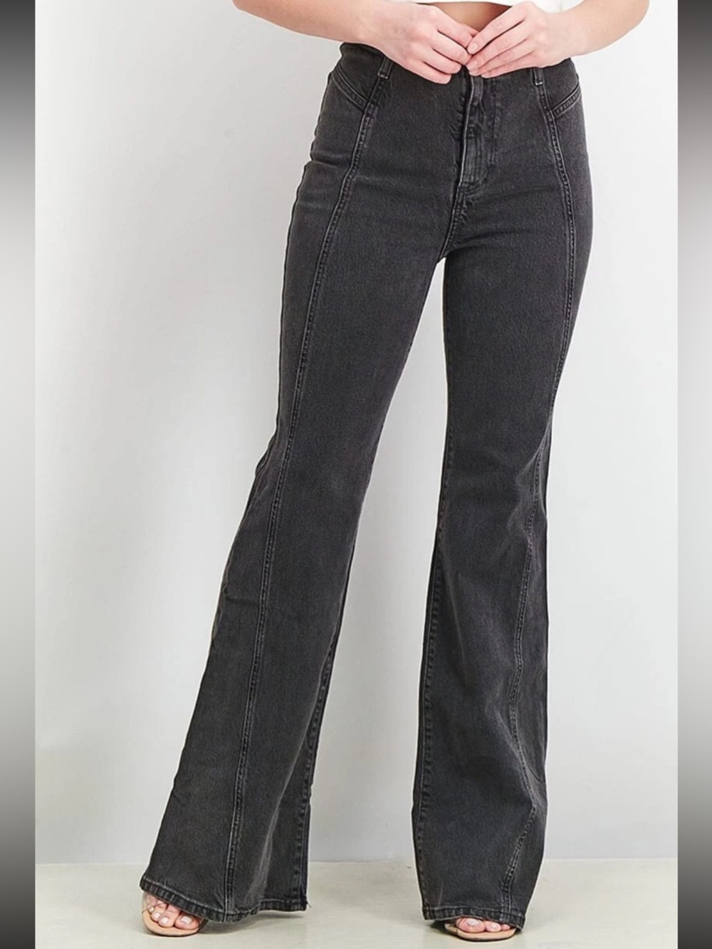 Free People We The Free Florence Flare Black Grey Denim High Waist Jeans Sz 30